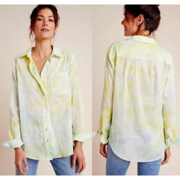 PILCRO BY ANTHROPOLOGIE Sz XL Cotton CATE CLASSIC Tie Dye Button Up Tunic Shirt - Picture 1 of 5